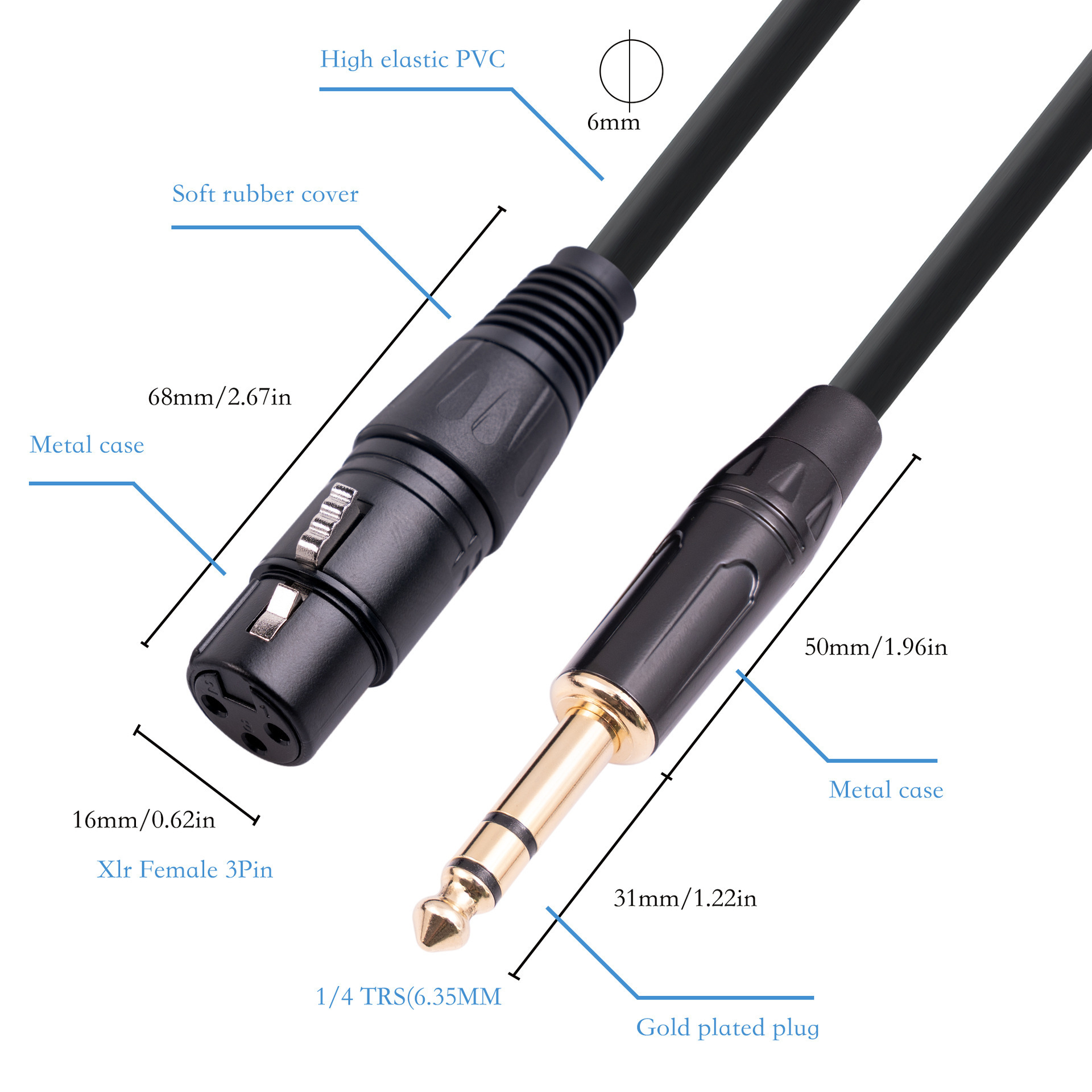 Customization 6.35MM To XLR Female Balanced Stereo Speaker Guitar Converter Adapter Xlr Cable