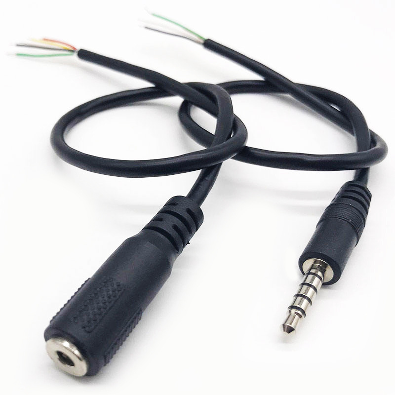 5 Pole 3.5mm Jack Audio Wire To Open End 3.5mm Male Trrrs Female Plug 28awg 5 Core Aluminum Foil Shielded 0.3m Audio Aux Cable