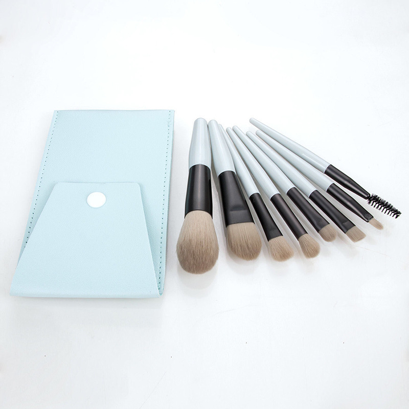 Best  8pcs /set Macaron cosmetic Makeup Brushes set with bag Soft Hair Plastic Handle Portable makeup tool