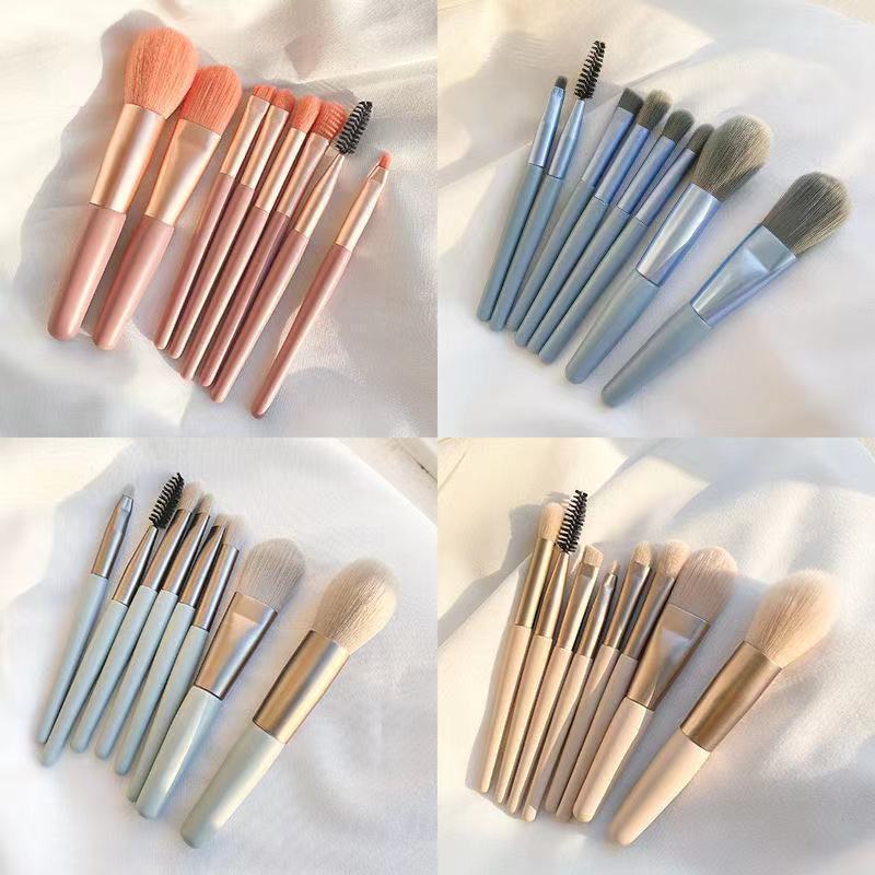 Best  8pcs /set Macaron cosmetic Makeup Brushes set with bag Soft Hair Plastic Handle Portable makeup tool