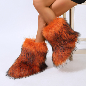 Ladies New Style Autumn And Winter Fashion Furry Boots Hot Girl High Top Snow Boots Faux Raccoon Fur Plush Cotton Boots