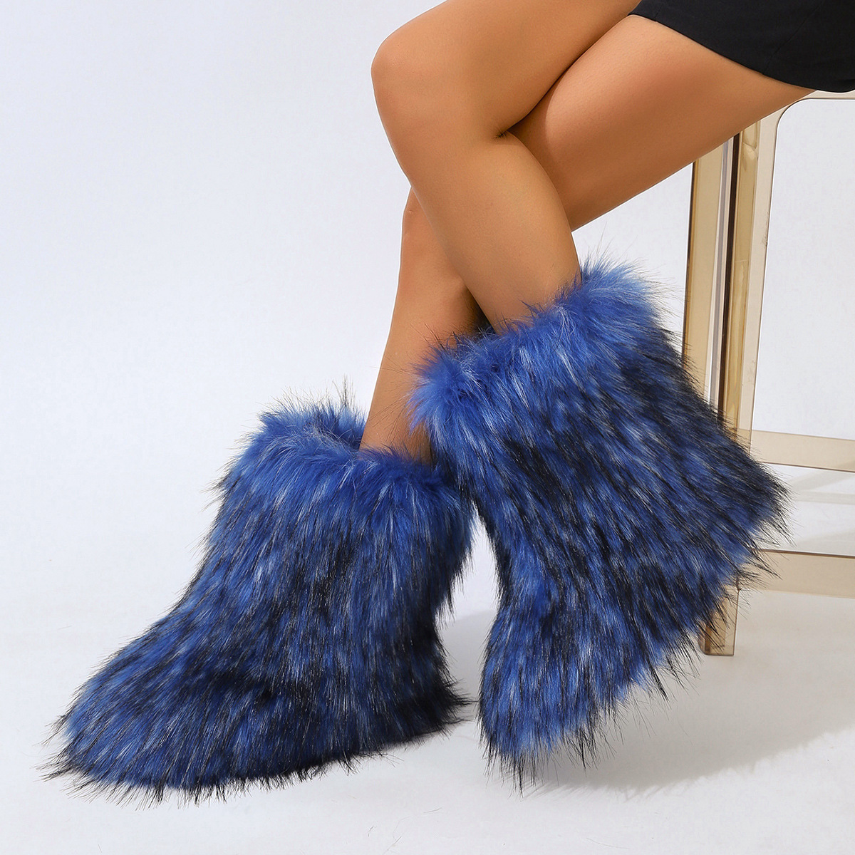 Ladies New Style Autumn And Winter Fashion Furry Boots Hot Girl High Top Snow Boots Faux Raccoon Fur Plush Cotton Boots