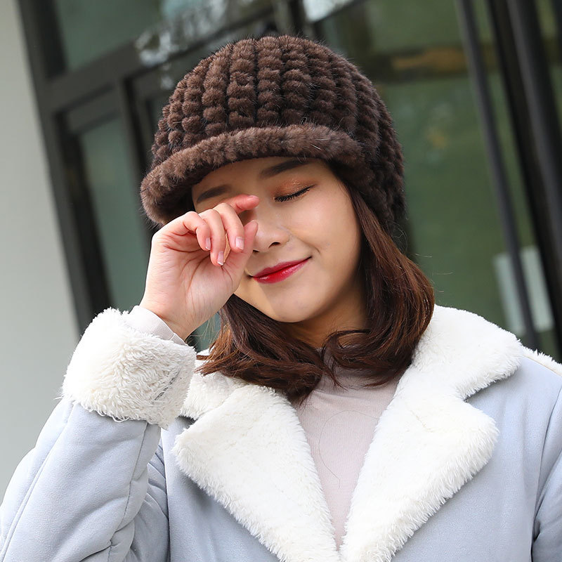 Custom Women's Fashion Winter Thick Knit Mink Fur Baseball Cap