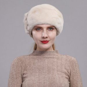 Custom design cute womens round cap winter mink fur hat