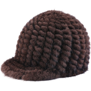 Custom Women's Fashion Winter Thick Knit Mink Fur Baseball Cap