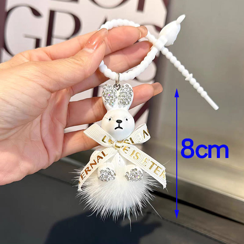 Mini Cute Resin Bunny Pendant Mink Fur Ball Plush Doll Keychain