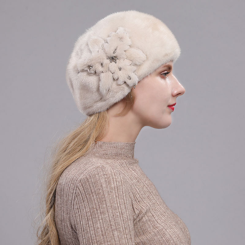 Custom design cute womens round cap winter mink fur hat