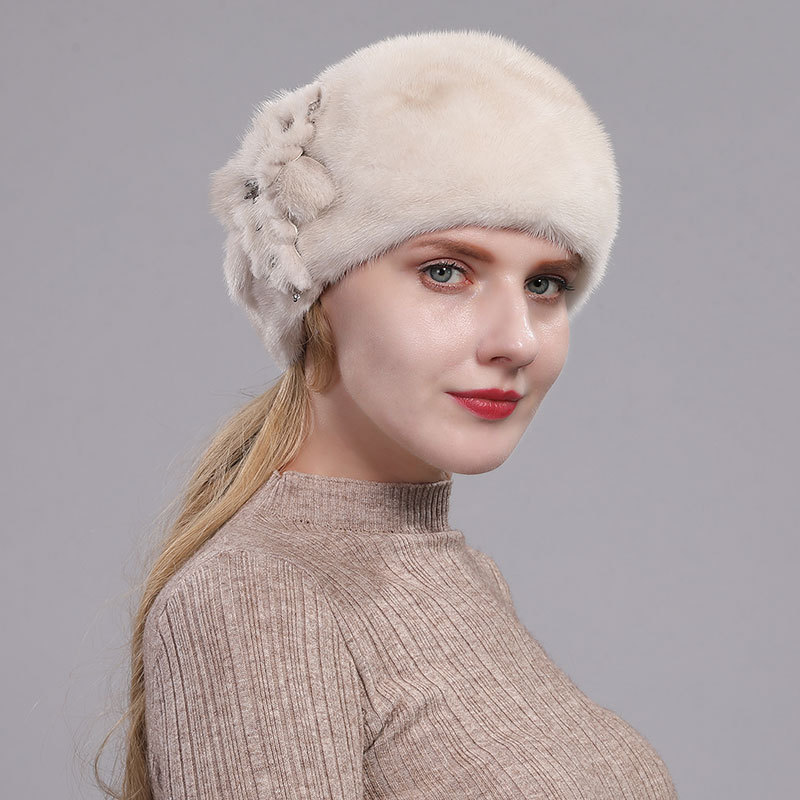 Custom design cute womens round cap winter mink fur hat