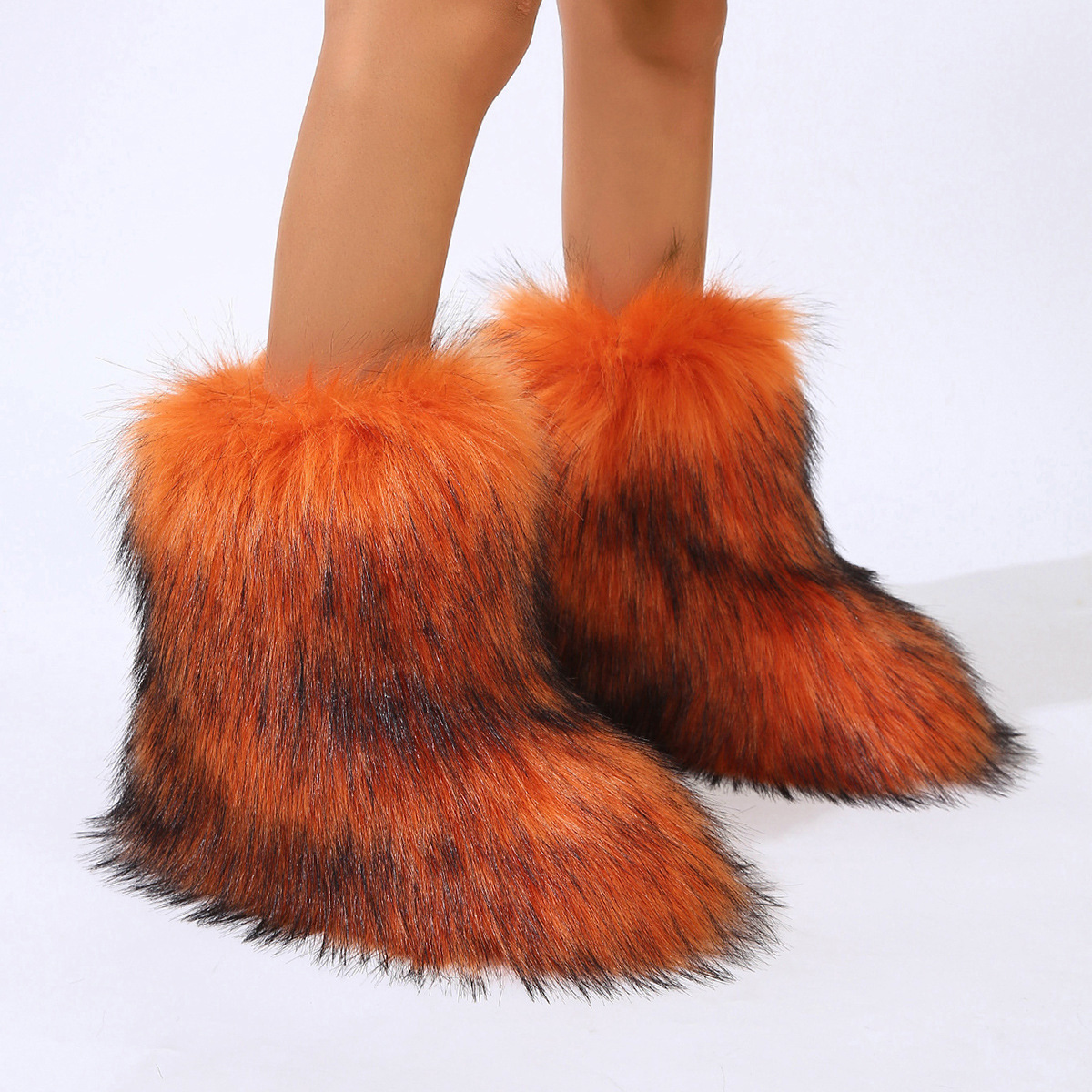 Ladies New Style Autumn And Winter Fashion Furry Boots Hot Girl High Top Snow Boots Faux Raccoon Fur Plush Cotton Boots