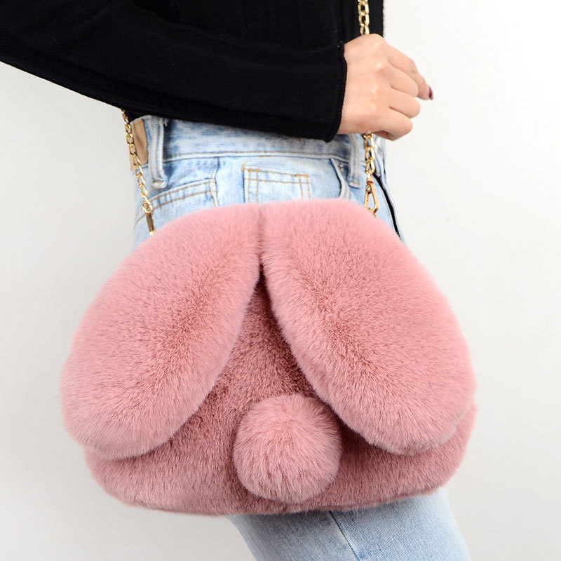 High quality fashion imitation fur cartoon rabbit ear crossbody bag