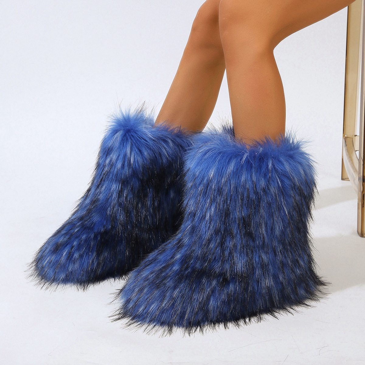 Ladies New Style Autumn And Winter Fashion Furry Boots Hot Girl High Top Snow Boots Faux Raccoon Fur Plush Cotton Boots