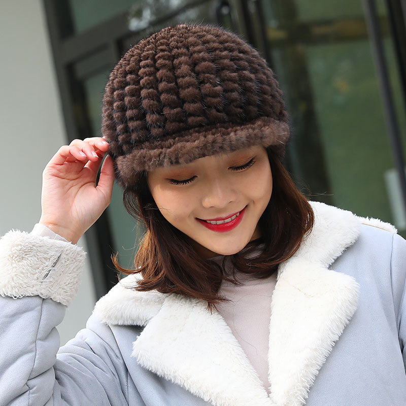 Custom Women's Fashion Winter Thick Knit Mink Fur Baseball Cap