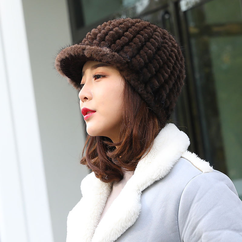 Custom Women's Fashion Winter Thick Knit Mink Fur Baseball Cap