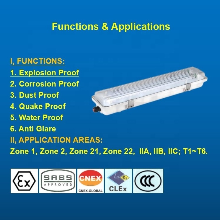 ATEx IP66 18w Lithium Battery Backup Chargeable T8 Explosion Proof LED Emergency Fluorescent Tube Light 1/1.5/2 Hours Time