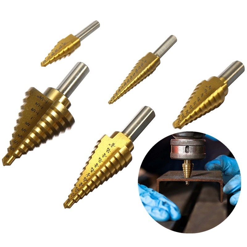 6pcs HSS Titanium Coated Step Drill Bit With Center Punch Drill Set Hole Cutter Drilling Tool Kit Set of Tools