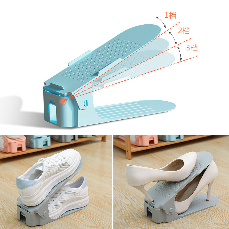 Eco-friendly Double Layer Plastic 2-level Modern Adjustable Anti Slip Footwear Shoe Rack Stand Foldable Shoe Slots Organizer 