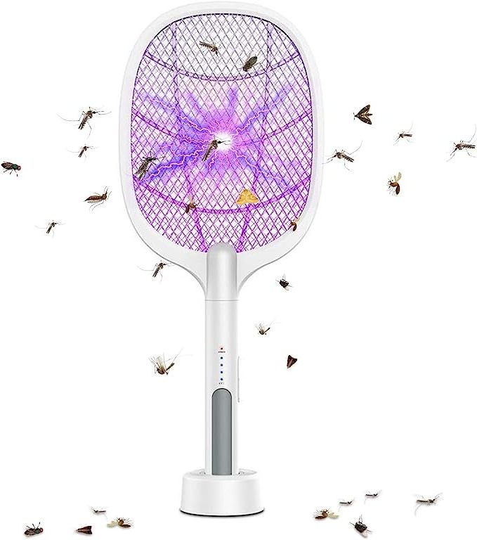 2 in 1 White ABS Mosquito Killer Lamp Electric Shock Mosquito Swatter USB Rechargeable Bug Zapper Rechargeable Mosquito Racket