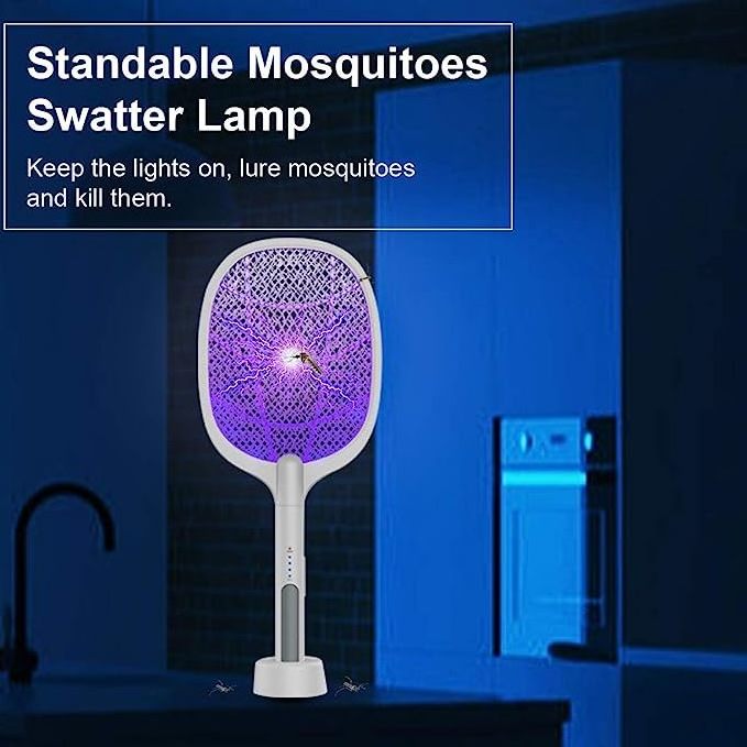 2 in 1 White ABS Mosquito Killer Lamp Electric Shock Mosquito Swatter USB Rechargeable Bug Zapper Rechargeable Mosquito Racket