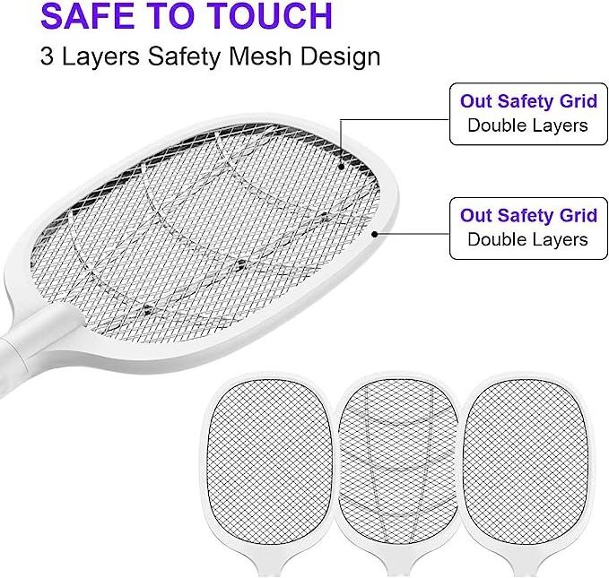 2 in 1 White ABS Mosquito Killer Lamp Electric Shock Mosquito Swatter USB Rechargeable Bug Zapper Rechargeable Mosquito Racket