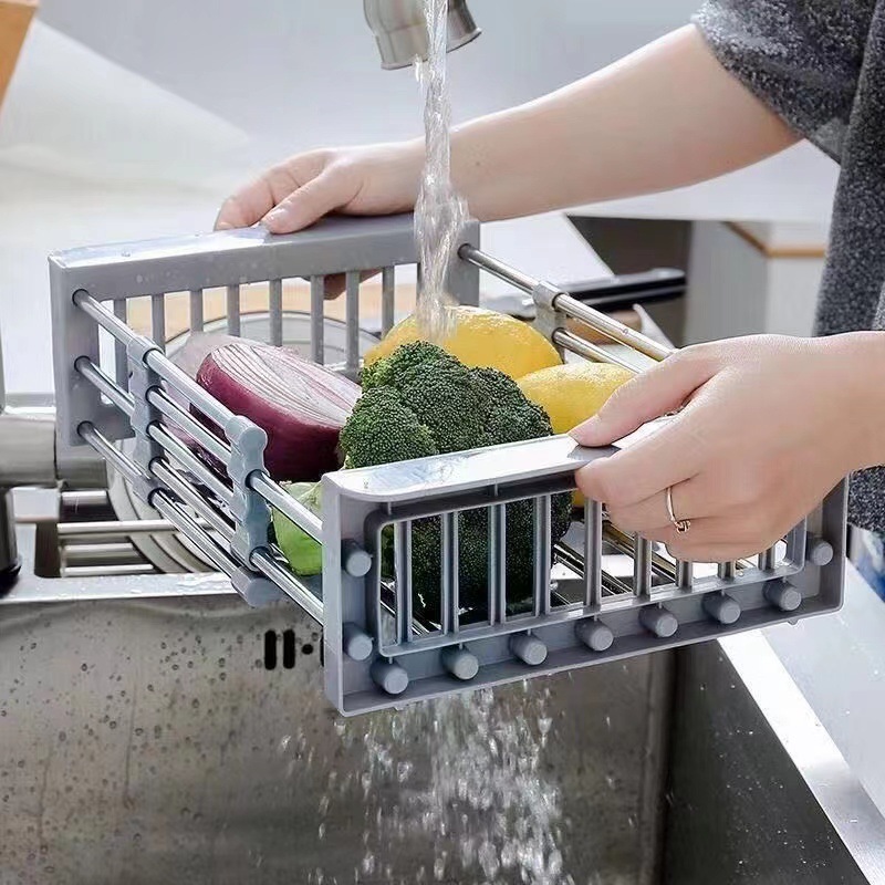 Kitchen Organizer Expandable Stainless Steel Adjustable Drainers Basket Over Sink Dish Drying Rack Storage Holders & Racks