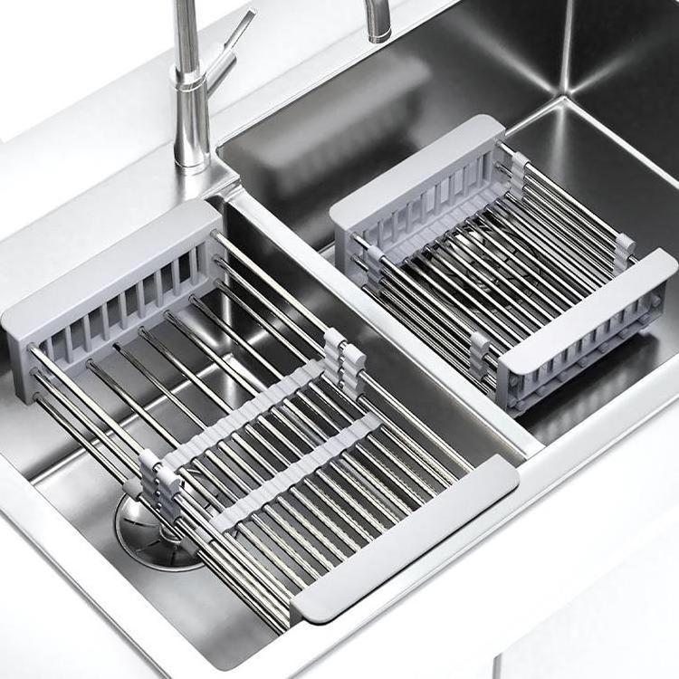 Kitchen Organizer Expandable Stainless Steel Adjustable Drainers Basket Over Sink Dish Drying Rack Storage Holders & Racks