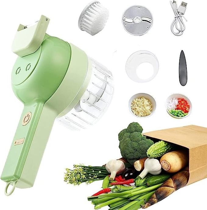 4 in 1 Plastic Portable Rotating Multi Wireless Handheld Food Chopper Electric Vegetable Slicer Cutter