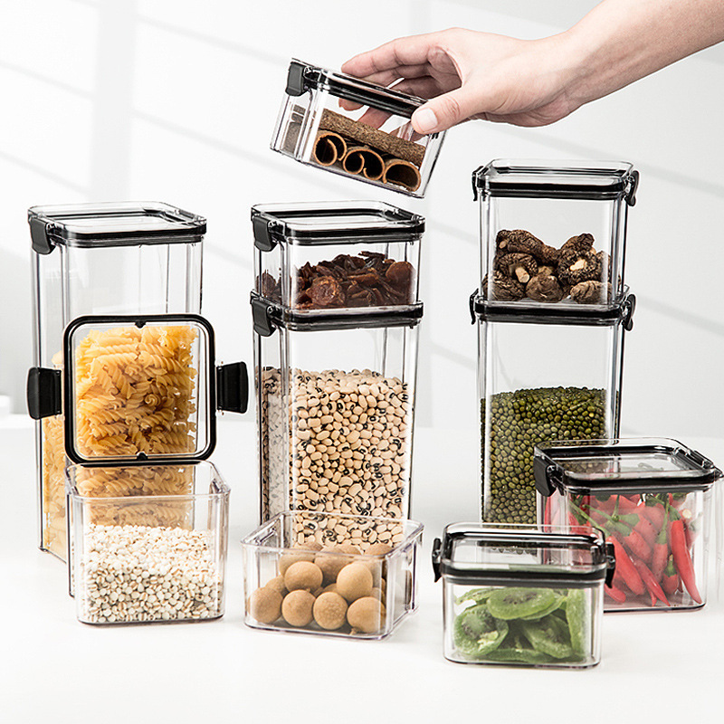 Modern Plastic Airtight Dry Food Storage Container Transparent Sealed Cans Organizer for Kitchen Pet Clear Storage Box