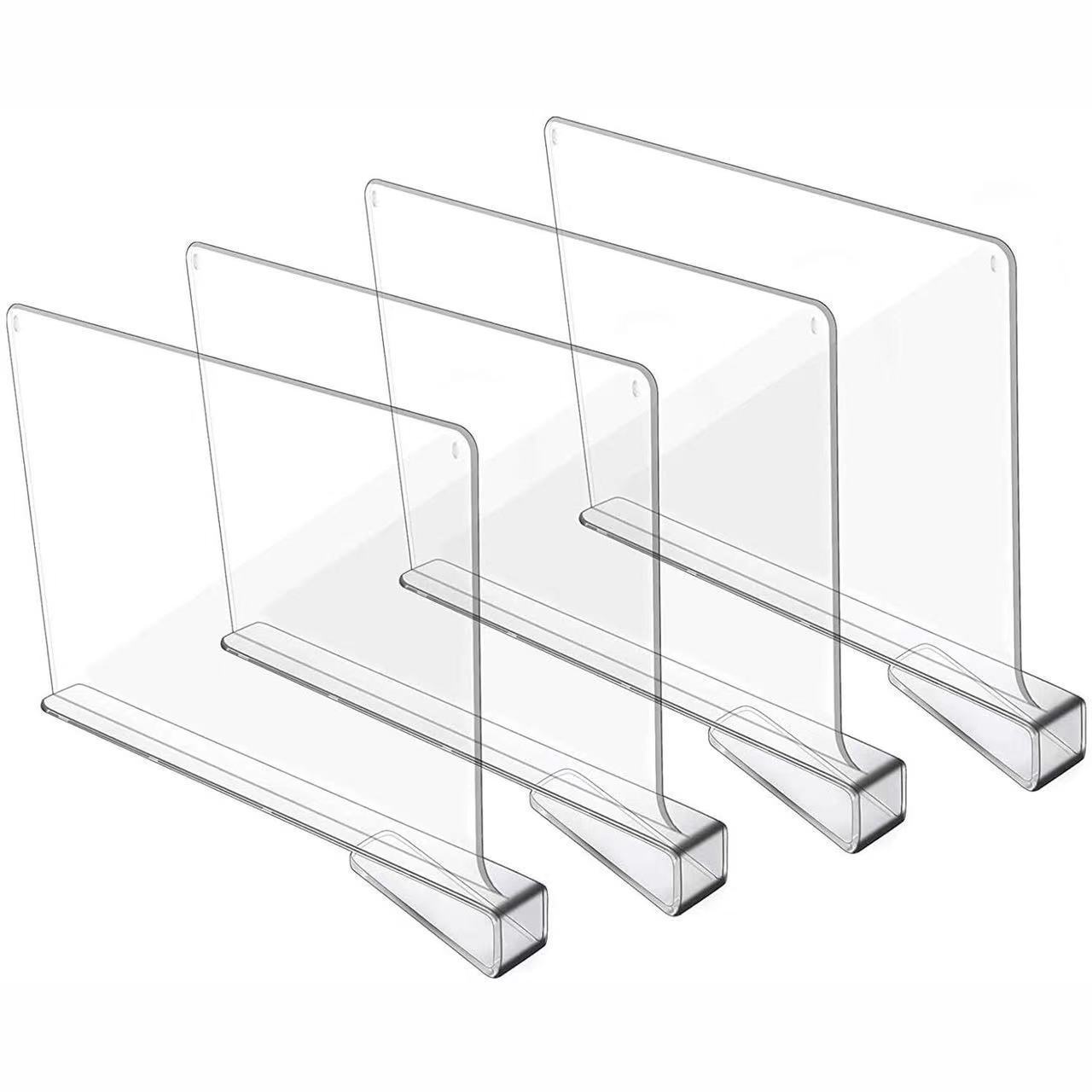 Home Supermarket Adjustable Clear Plastic Closet Separators Acrylic Shelf Divider for Wooden Shelves