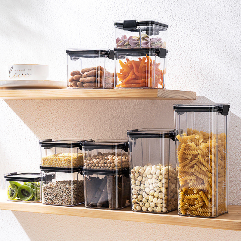 Modern Plastic Airtight Dry Food Storage Container Transparent Sealed Cans Organizer for Kitchen Pet Clear Storage Box