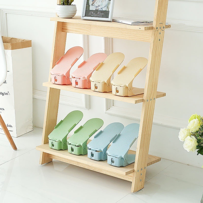 Eco-friendly Double Layer Plastic 2-level Modern Adjustable Anti Slip Footwear Shoe Rack Stand Foldable Shoe Slots Organizer 