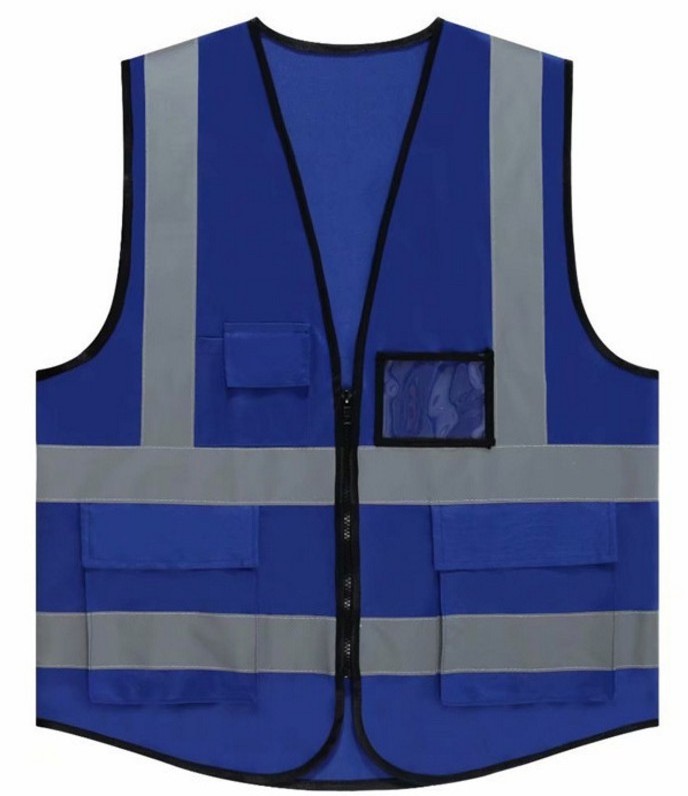 BLUE LOGO POCKETS ZIPPER vest safety reflective jacket