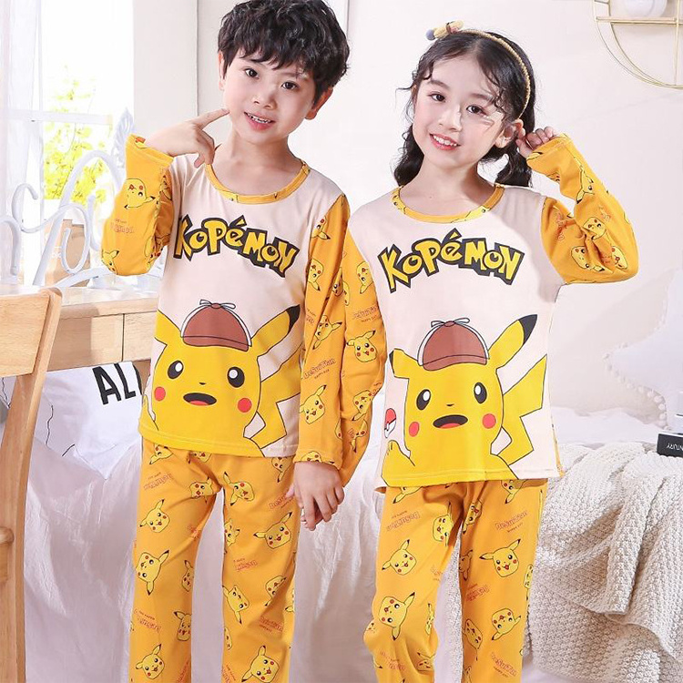 Children's Pajamas Sets Thin Long Sleeve Trouser 2Pcs Set Homewear Korean Cartoons Boys Girls Pullover Sleepwear