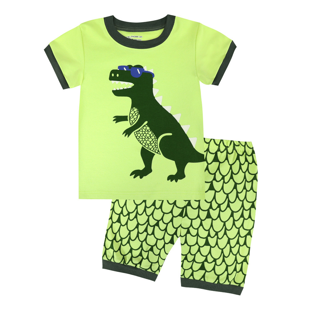 Dinosaur Boys Clothing Sets Night Wear Children Short Sleeves Wholesale Summer Pyjamas Kids 100 Cotton Cartoon Pajamas