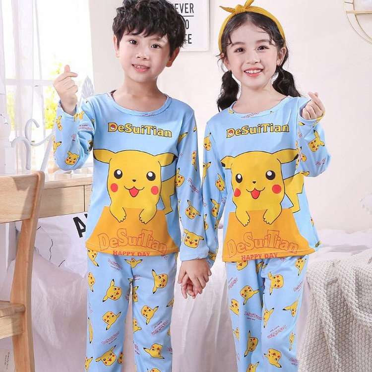 Children's Pajamas Sets Thin Long Sleeve Trouser 2Pcs Set Homewear Korean Cartoons Boys Girls Pullover Sleepwear