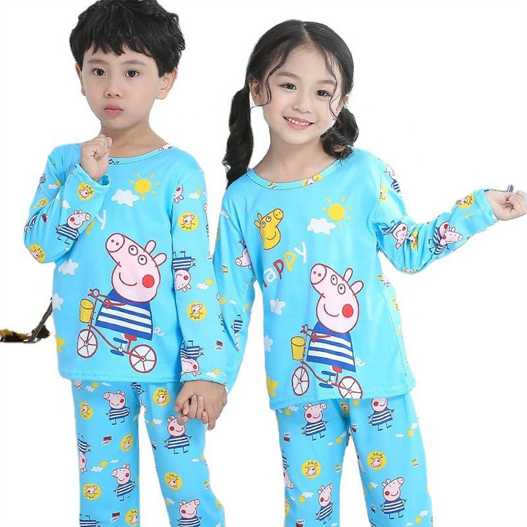 Children's Pajamas Sets Thin Long Sleeve Trouser 2Pcs Set Homewear Korean Cartoons Boys Girls Pullover Sleepwear