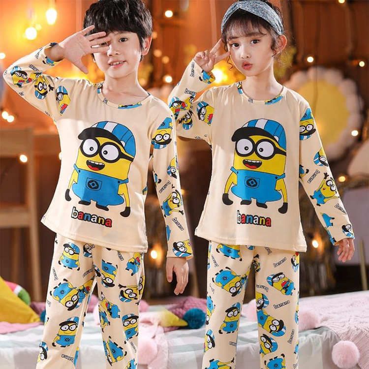 Children's Pajamas Sets Thin Long Sleeve Trouser 2Pcs Set Homewear Korean Cartoons Boys Girls Pullover Sleepwear