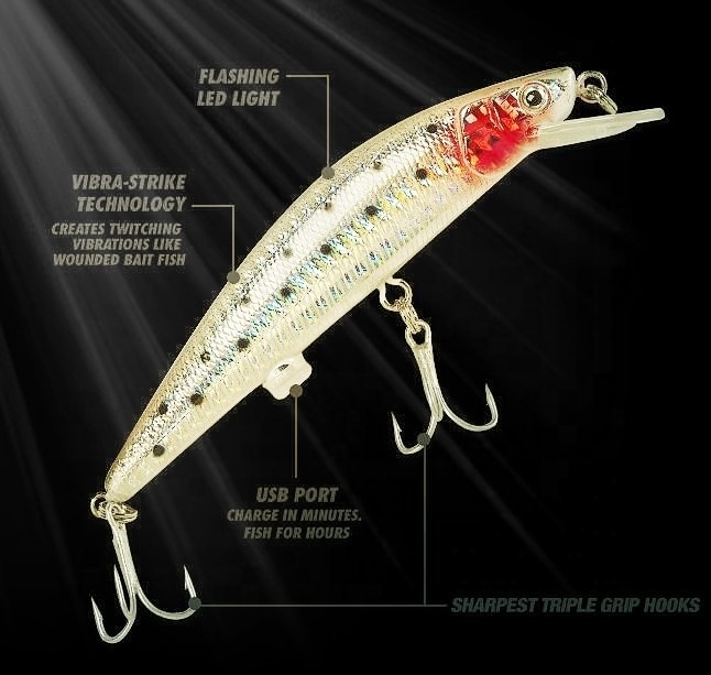 USB Rechargeable Twitching Vibration Fishing Lure Flashing LED Light 12cm 19g Electric Hard Minnow Lure