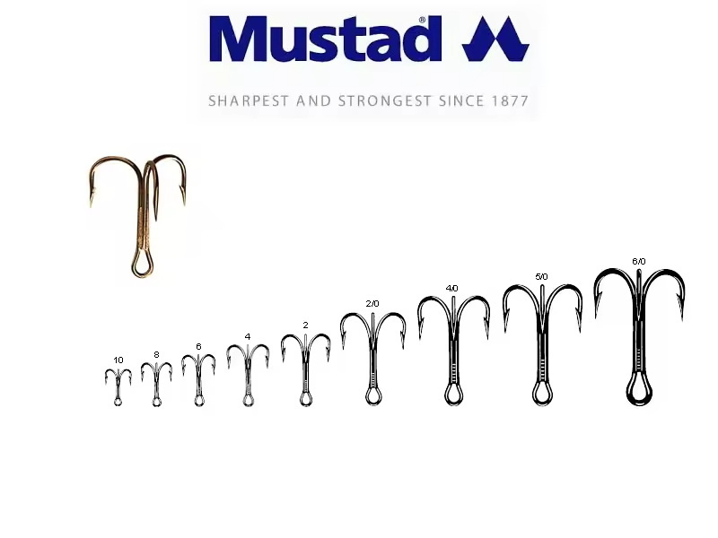 Mustad 3551 Classic Treble Standard Strength Fishing Hooks Tackle  Bronze Nickle Gold Blonde treble hooks