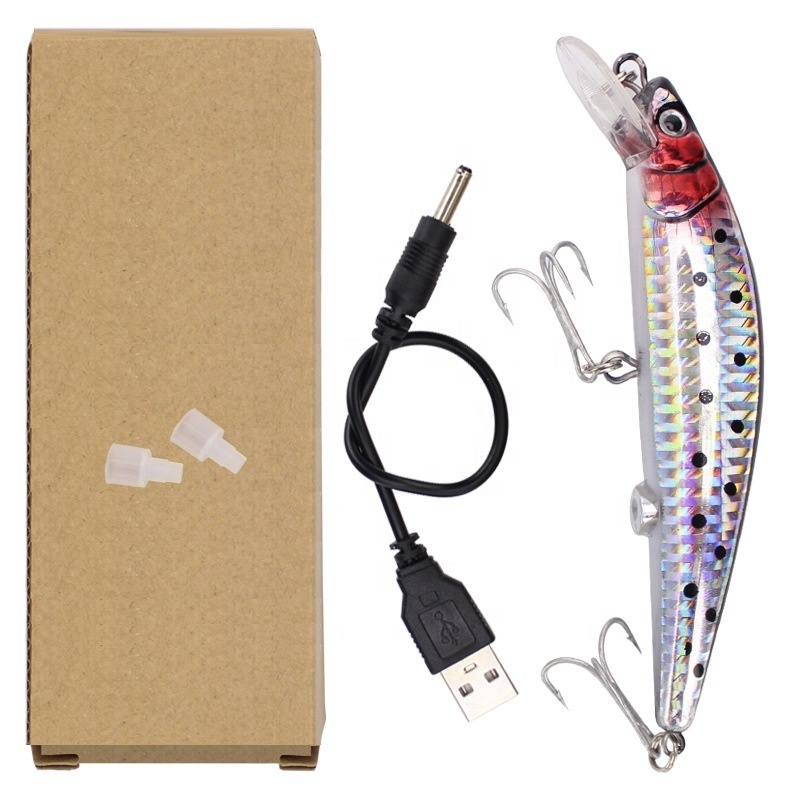 USB Rechargeable Twitching Vibration Fishing Lure Flashing LED Light 12cm 19g Electric Hard Minnow Lure