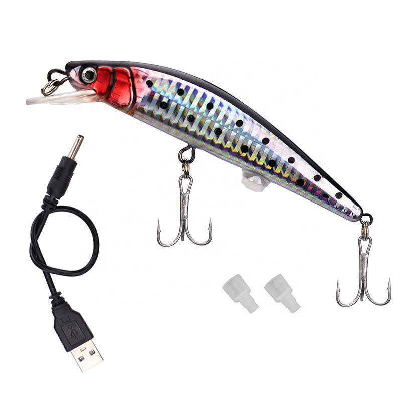 USB Rechargeable Twitching Vibration Fishing Lure Flashing LED Light 12cm 19g Electric Hard Minnow Lure