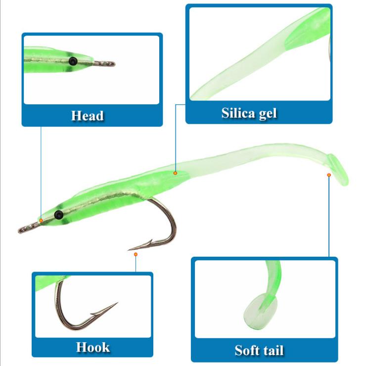 10 PCs/Lot Artificial Soft plastic Bait 1g 7cm fishing soft lure eel fish with hook