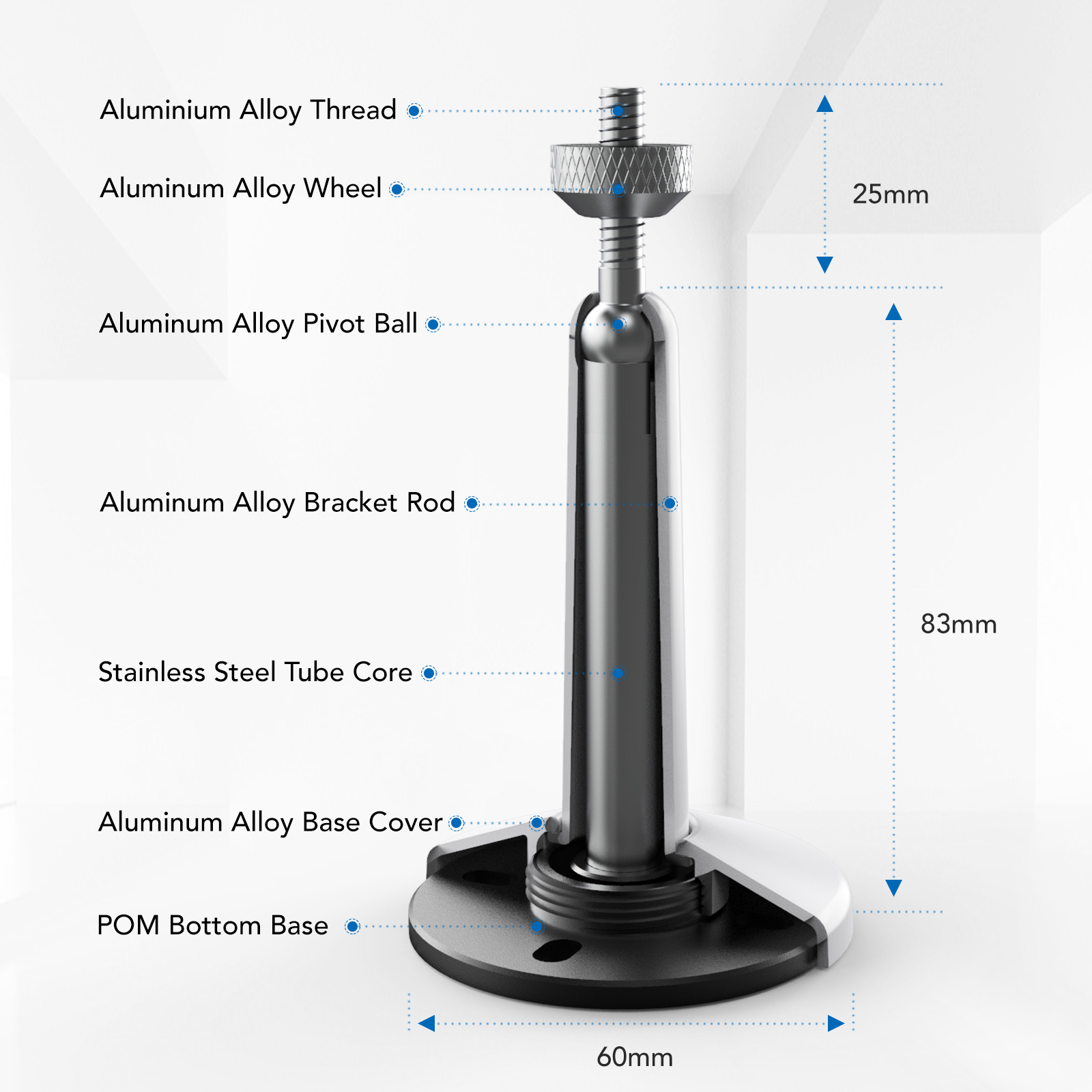 Aluminium Alloy Security wall mount bracket For Oculus Rift Sensor/Wyze Cam Pan/Arlo Go and Other 1/4-inch devices