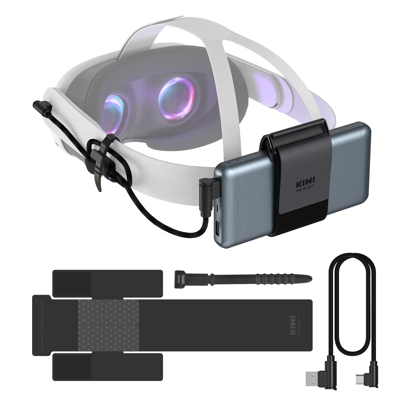 KIWI design VR Power Bank Fixing Strap For Oculus Meta Quest 3/2 Accessories Fixed On VR Headset Strap (Not For Elite Strap)