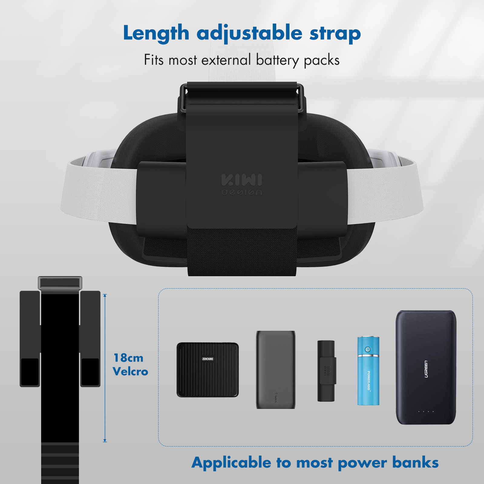 KIWI design VR Power Bank Fixing Strap For Oculus Meta Quest 3/2 Accessories Fixed On VR Headset Strap (Not For Elite Strap)