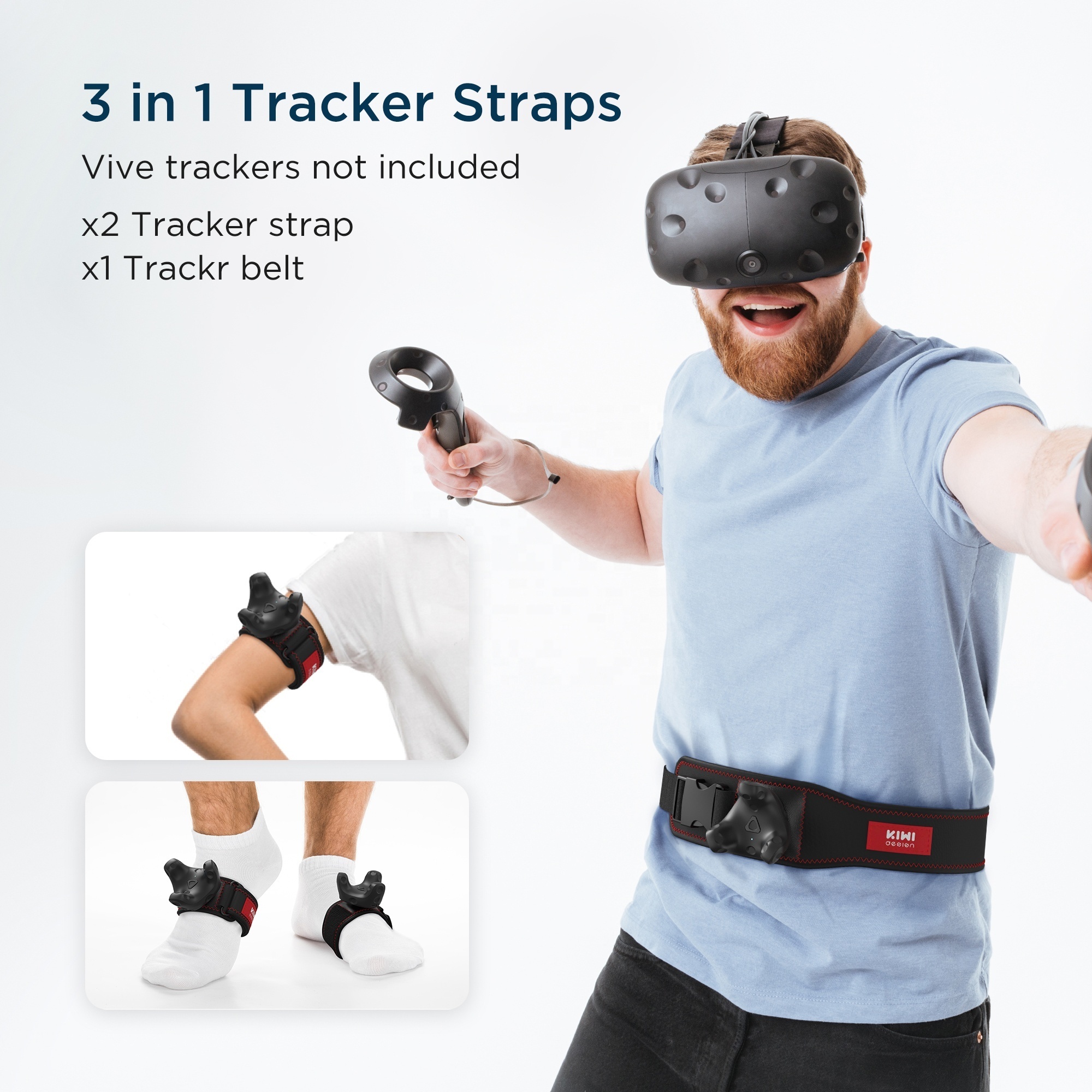 KIWI design Tracker Straps and Belt for Full Body Tracking VR, Compatible with PC VR Platform and SteamVR