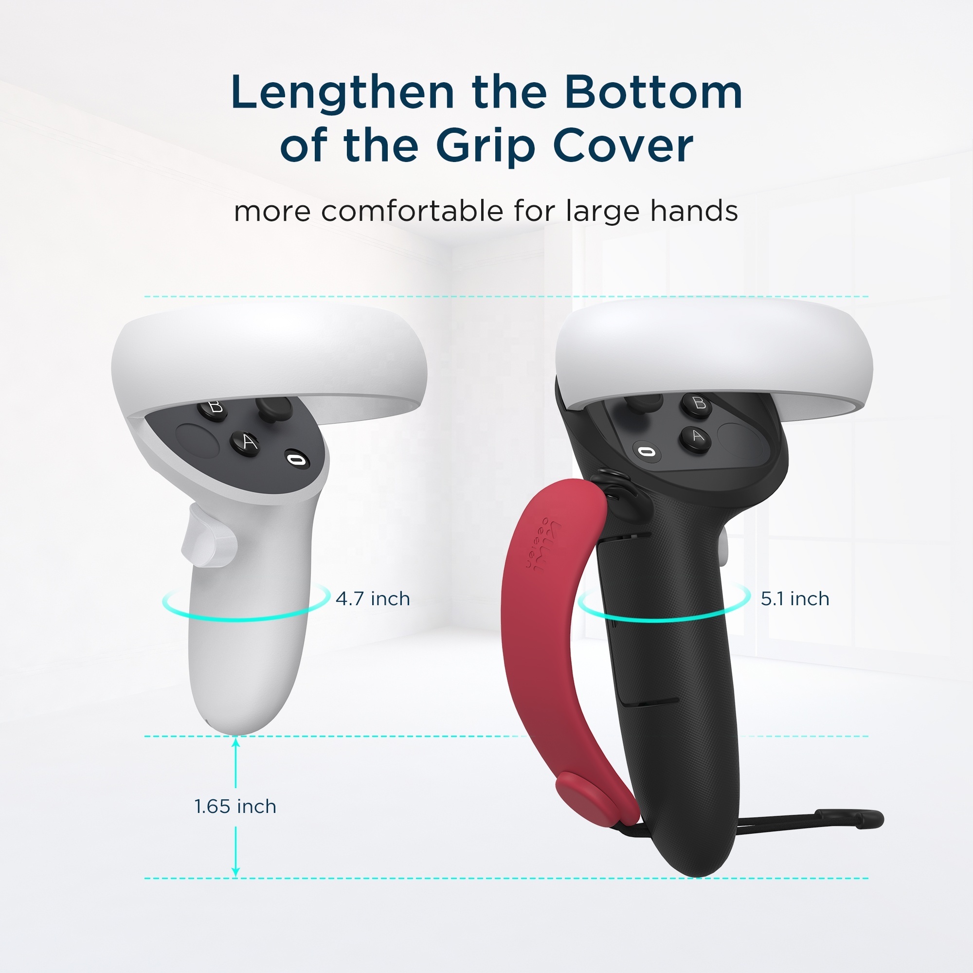 Color blocked VR accessories grip cover with strap, halo controller cover and battery replacement opening for Oculus Quest 2