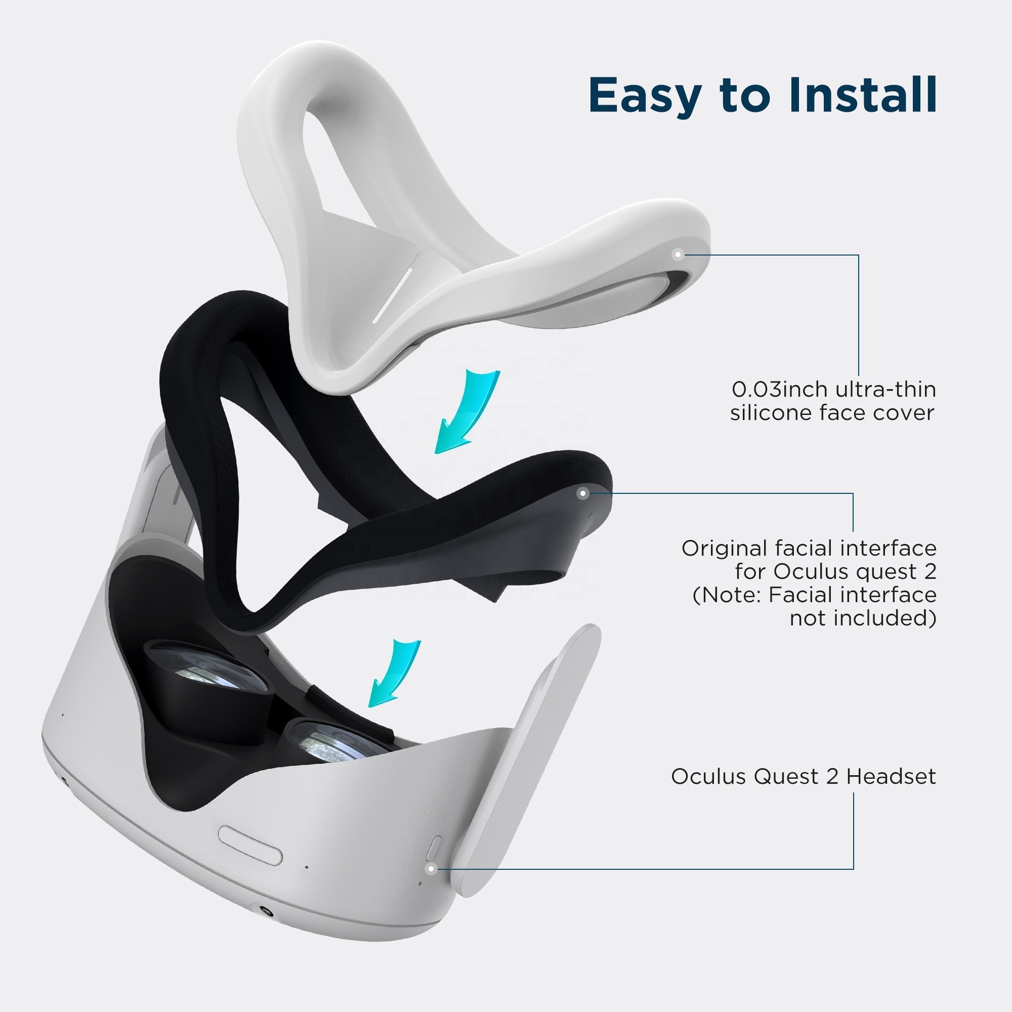 KIWI design VR Facial pad Soft Interface Bracket & Anti-leakage Light Face Cover Replacement Pad For Oculus Quest 2