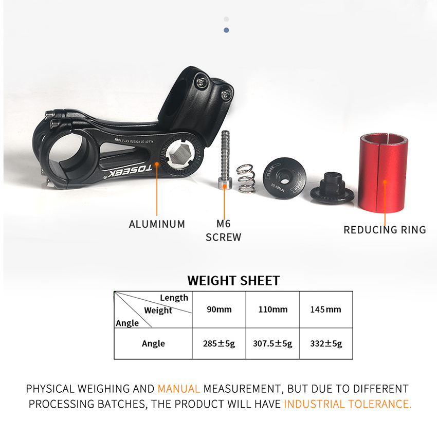 TOSEEK ST004  Length 90/110/145mm Handlebar 25.4/31.8mm Adjustable-85 To 85 Degree Bike Stem Adjustable Aluminum Bicycle Stem