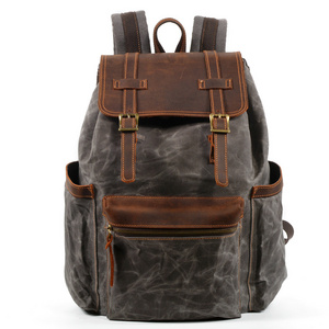 Vintage style mens hard wax canvas drawstring rucksack backpack