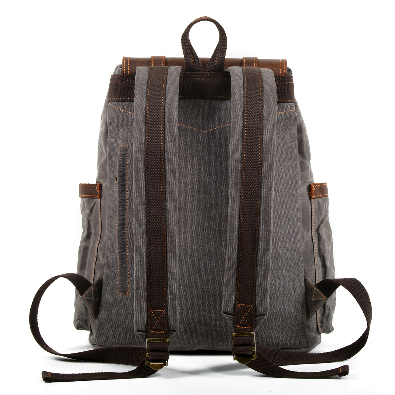 Vintage style mens hard wax canvas drawstring rucksack backpack